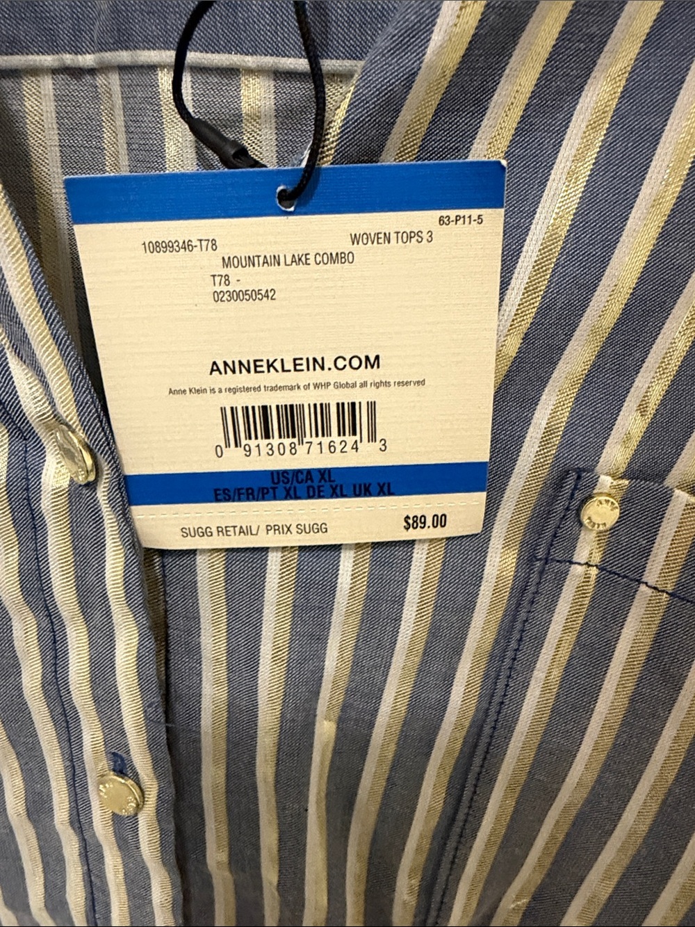 Anne Klein Blue and White Striped Button-Down Shirt - Picture 3 of 3